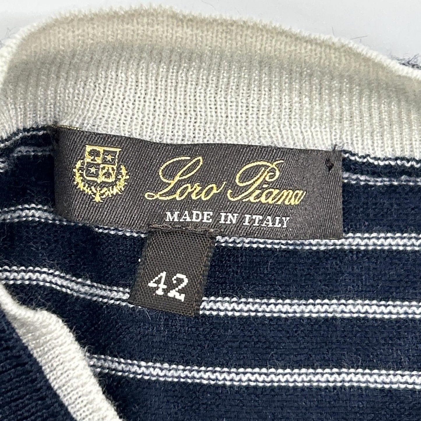 Loro Piana ロロピアーナ FAL6249 ネイビー×ホワイト ボーダー カシミヤ×シルク ハーフスリーブ ニット トップス