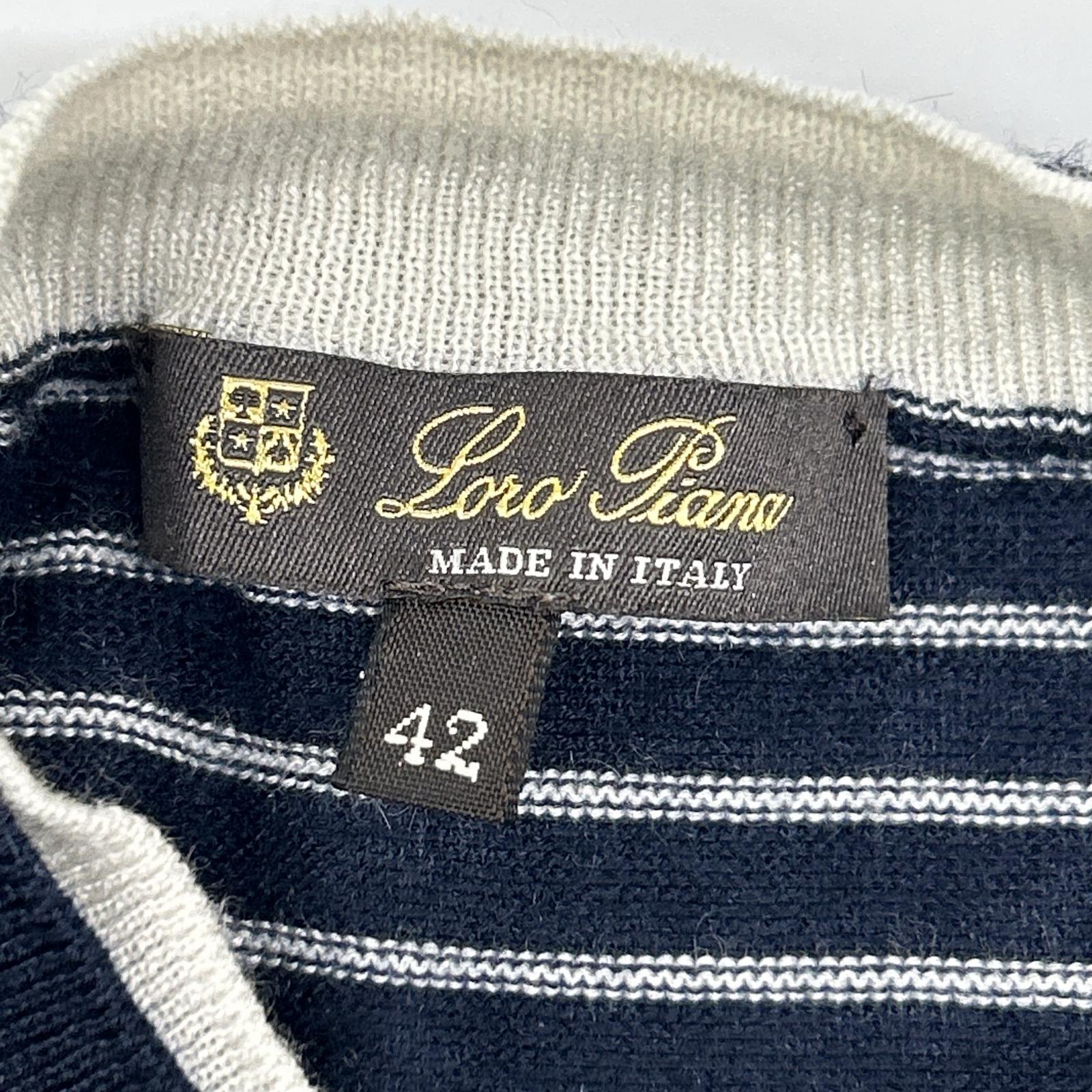 Loro Piana ロロピアーナ FAL6249 ネイビー×ホワイト ボーダー カシミヤ×シルク ハーフスリーブ ニット トップス