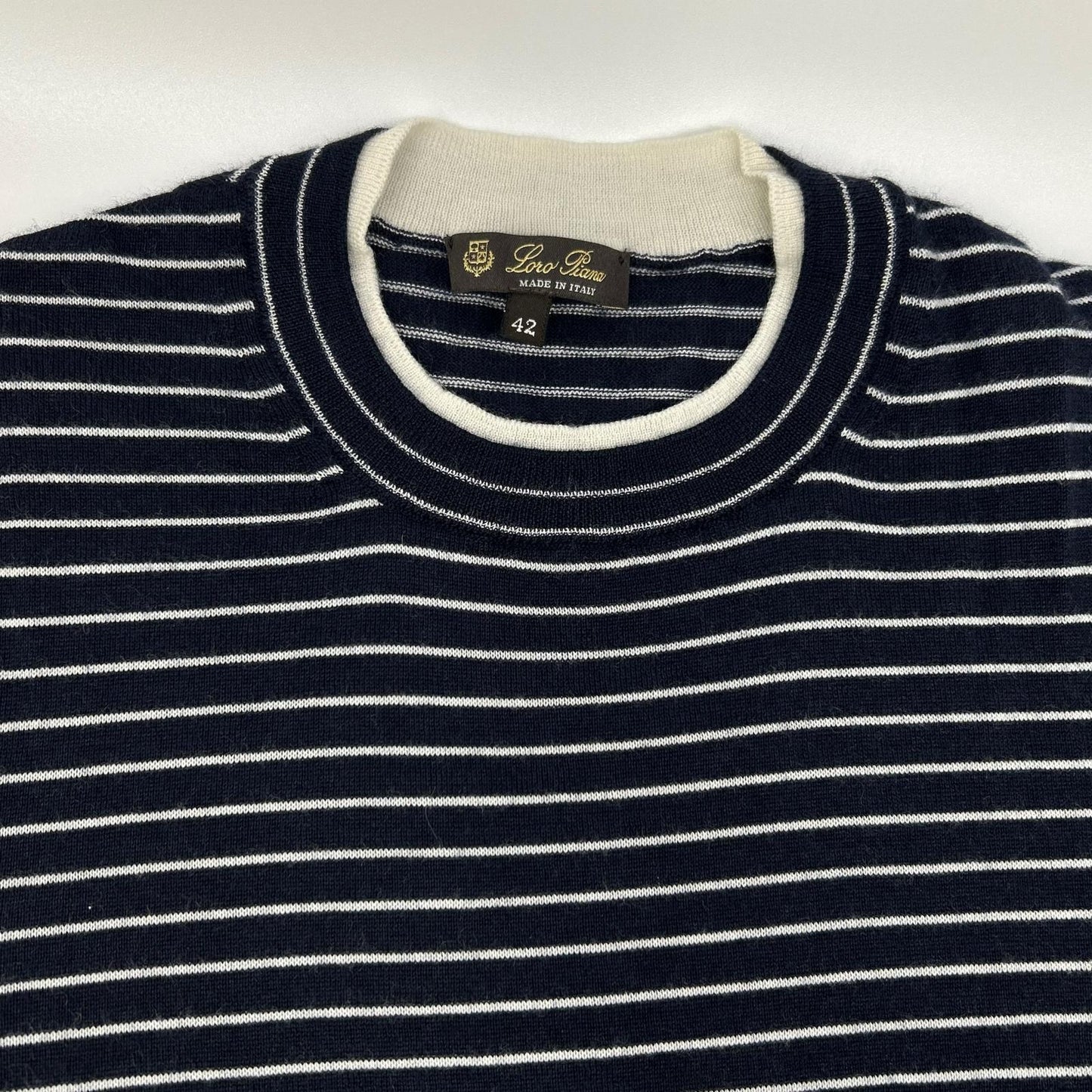 Loro Piana ロロピアーナ FAL6249 ネイビー×ホワイト ボーダー カシミヤ×シルク ハーフスリーブ ニット トップス