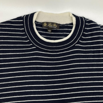 Loro Piana ロロピアーナ FAL6249 ネイビー×ホワイト ボーダー カシミヤ×シルク ハーフスリーブ ニット トップス