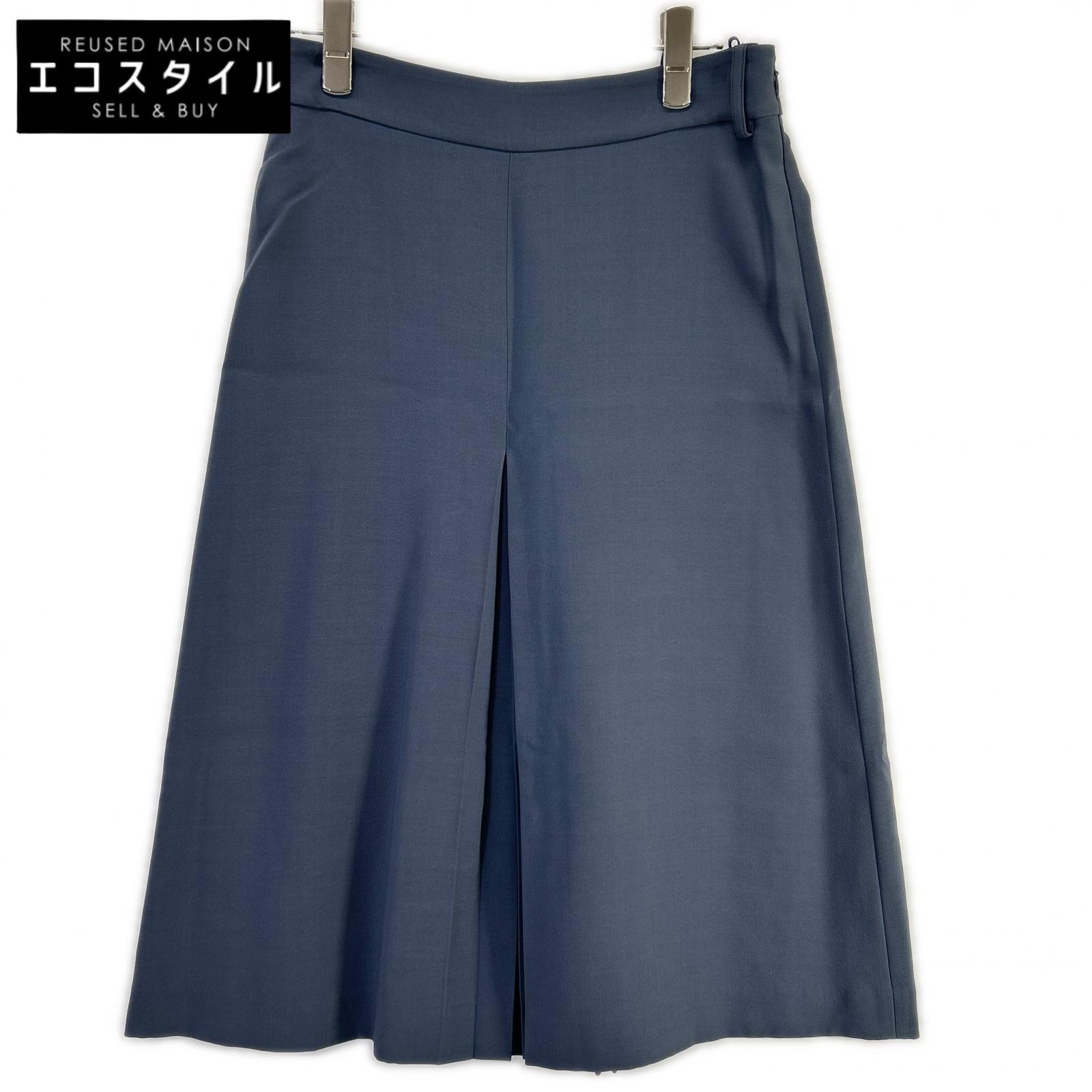 Loro Piana ロロピアーナ FAI8486 ネイビー系 シルク×ウール センタープリーツ サイドジップ スカート スカート