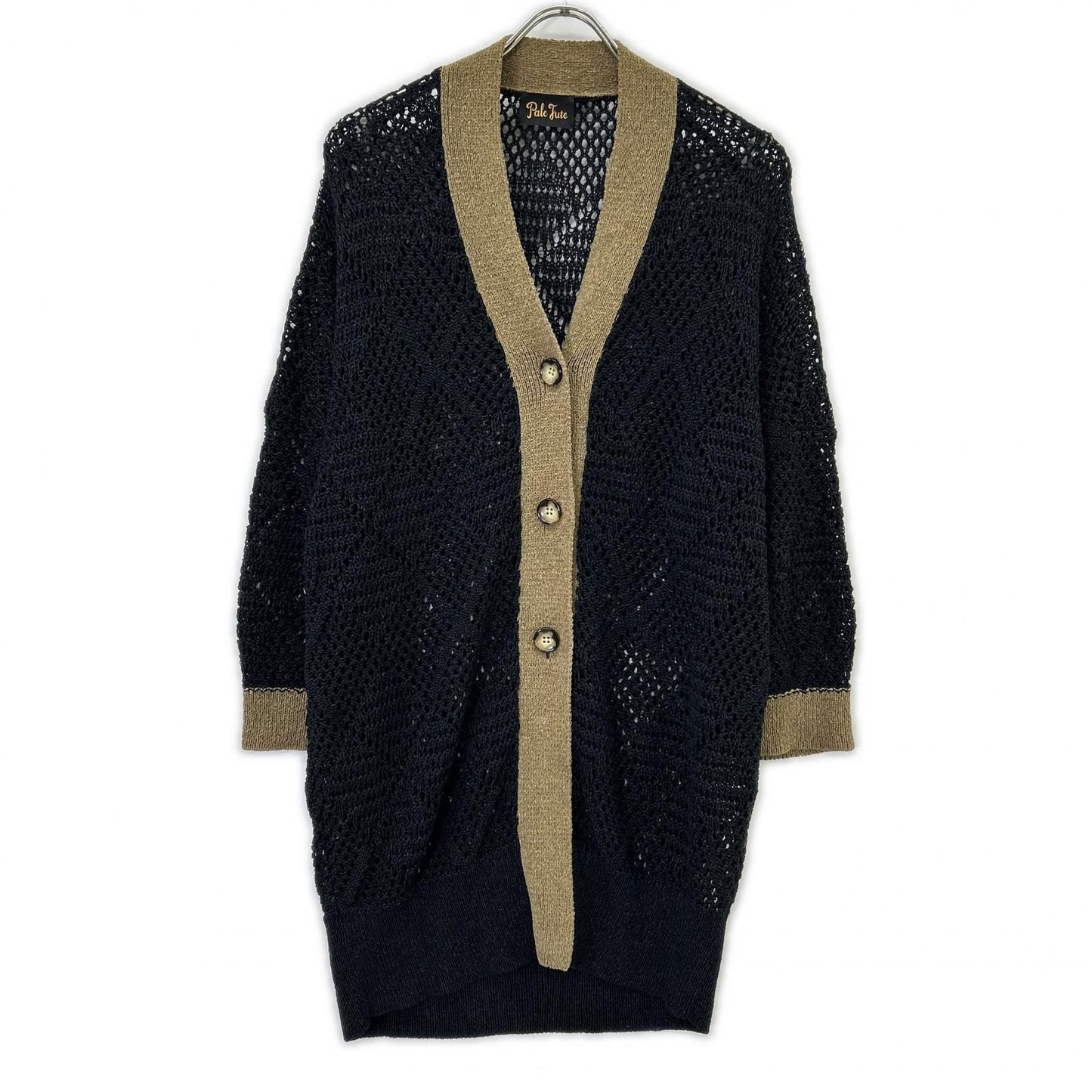 Pale Jute PJ-2023SS-19 Black Mesh Knit Long Cardigan Tops