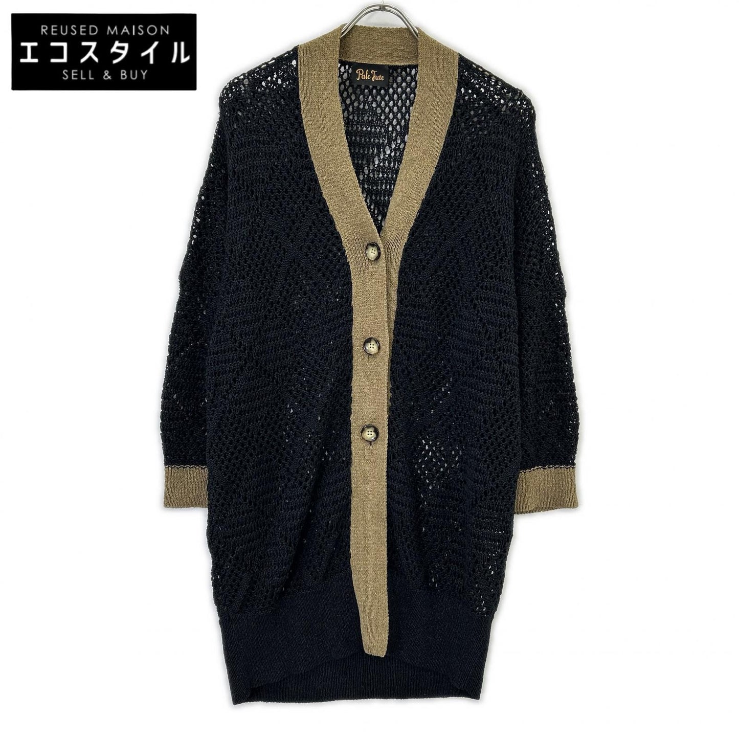 【SALE】 Pale Jute ペールジュート PJ-2023SS-19 ブラック メッシュニットロングカーディガン トップス