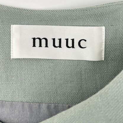 muuc muc603〈Enshu-woven linen-wool fabric〉 Light blue fuchsia flower-embroidered dress
