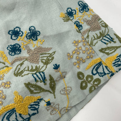 muuc muc603〈Enshu-woven linen-wool fabric〉 Light blue fuchsia flower-embroidered dress
