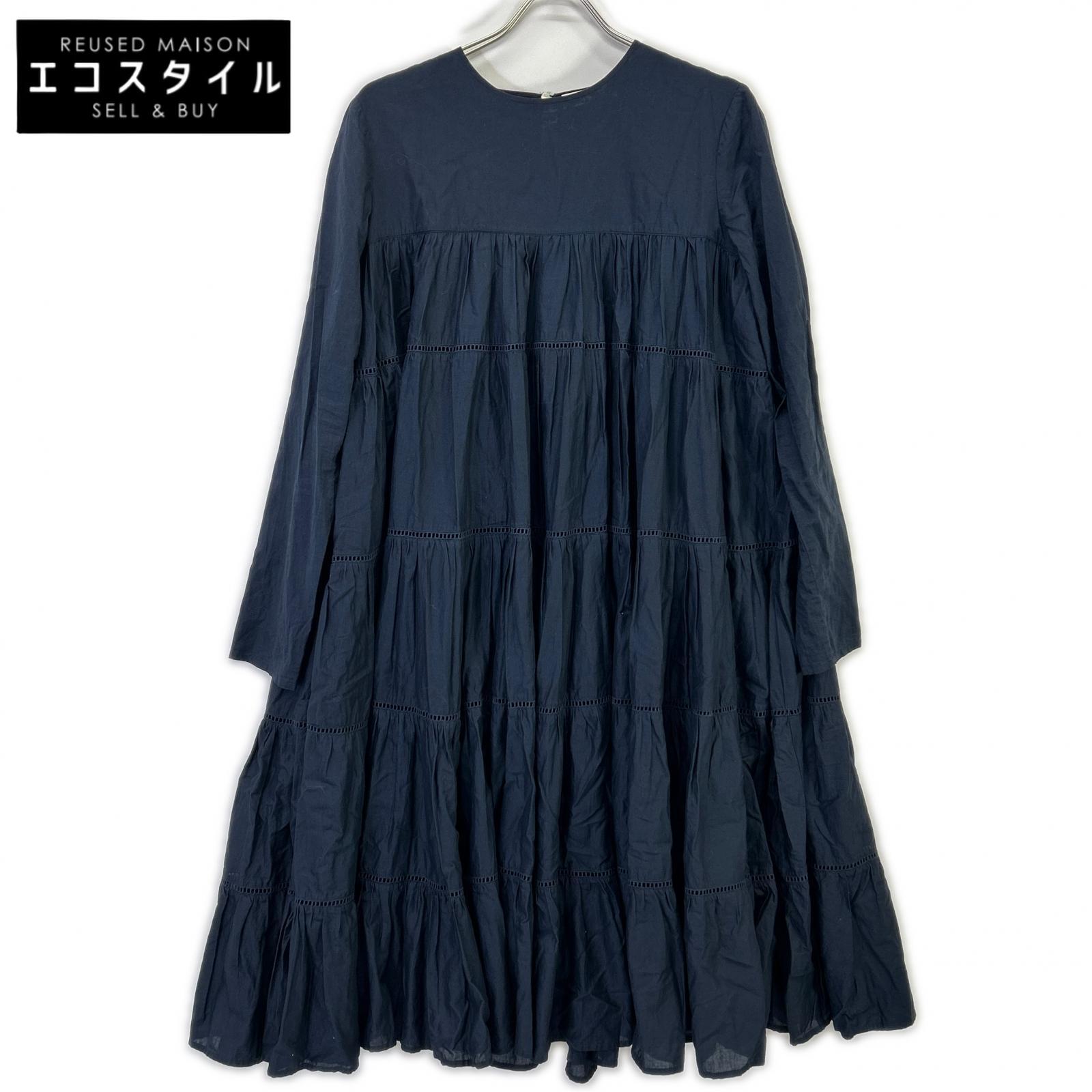 MERLETTE マーレット ネイビー ESSAOUIRA ティアードギャザー クルーネックワンピース ワンピース