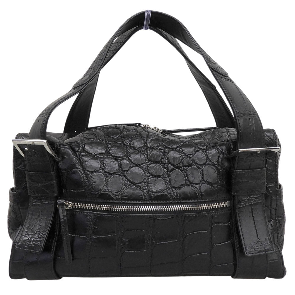 BEAUGRAND ボーグラン 美品 JRA ソフトクロコダイル パスケース付き ボストンバッグ ハンドバッグ レディース ブラック ハンドバッグ