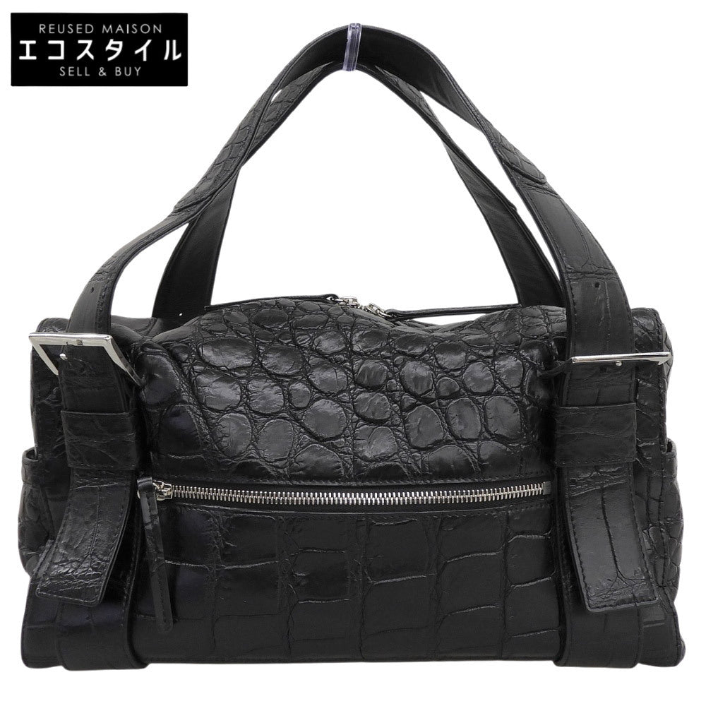 BEAUGRAND ボーグラン 美品 JRA ソフトクロコダイル パスケース付き ボストンバッグ ハンドバッグ レディース ブラック ハンドバッグ
