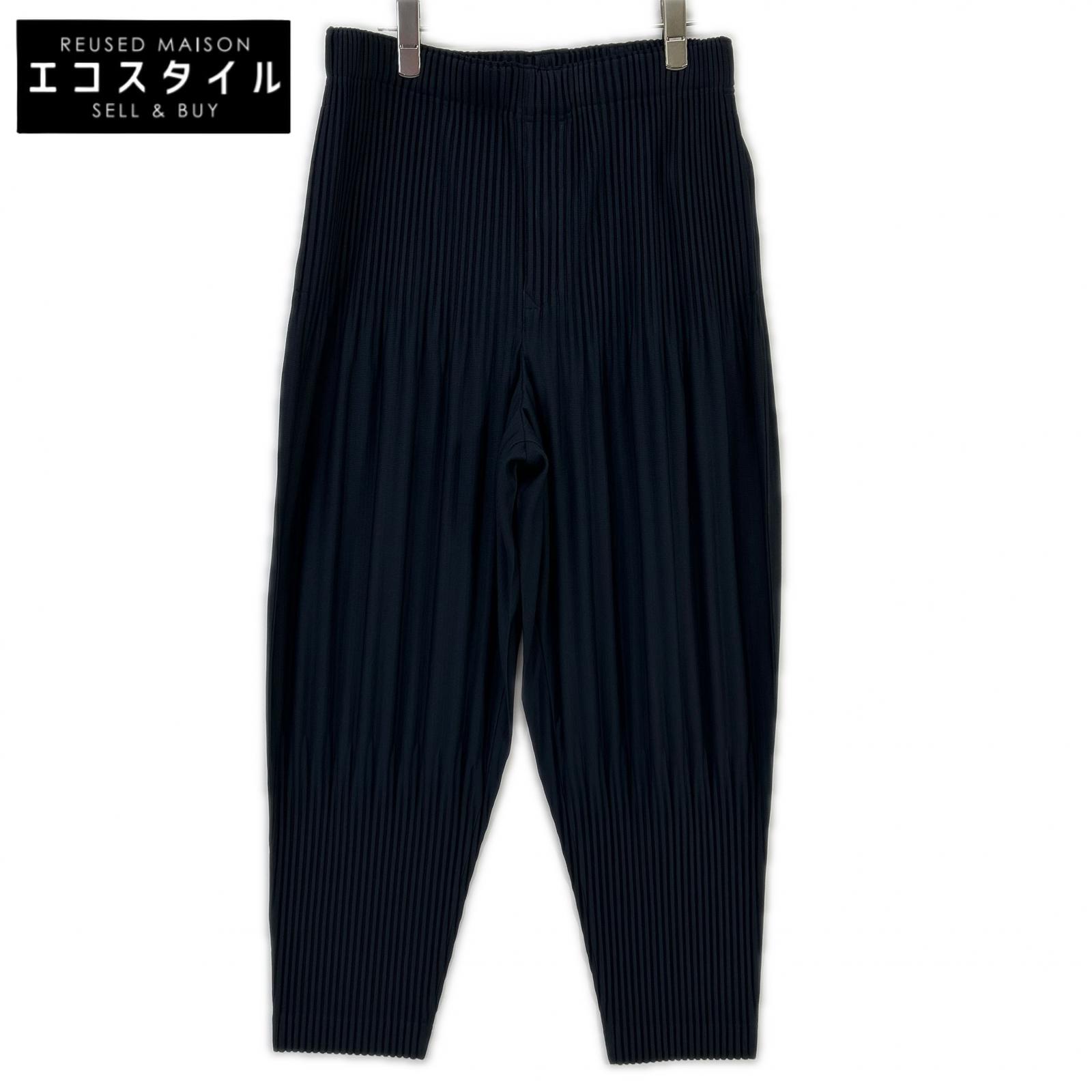 HOMME PLISSE ISSEY MIYAKE オムプリッセ イッセイミヤケ 25AW HP55-JF551 ネイビー 消しプリーツ加工 BASICS パンツ ボトムス