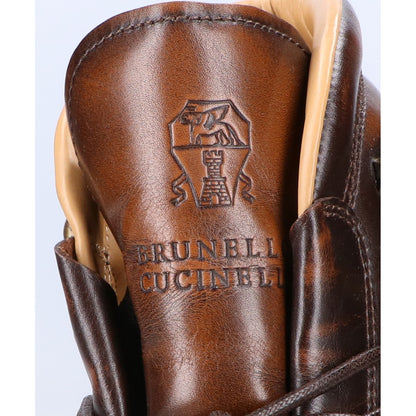 BRUNELLO CUCINELLI ブルネロクチネリ ブラウンカフェ カーフスキン レースアップ マウンテンブーツ シューズ