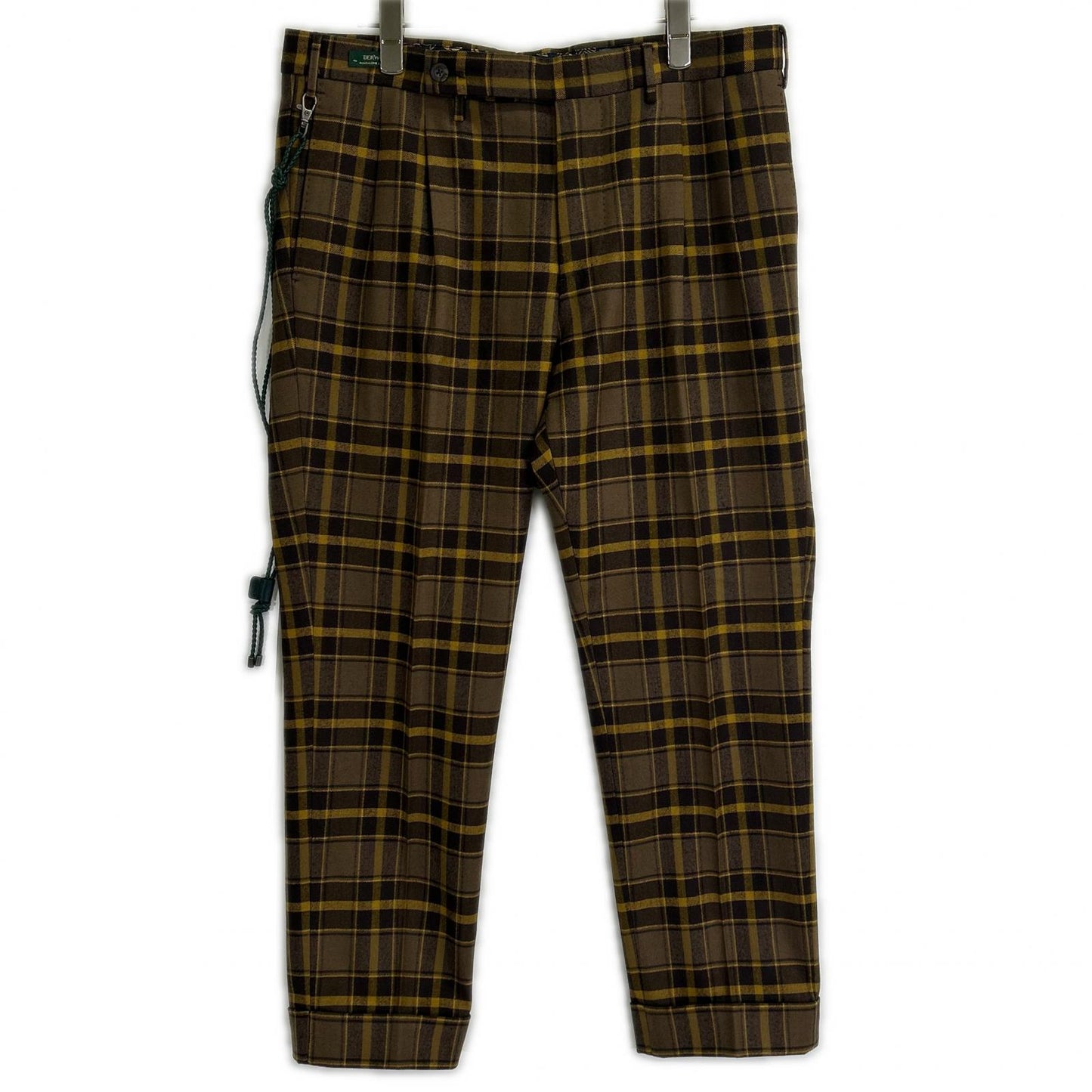 BERWICH Berwich sb1847x brown and yellow wool-cotton checked slacks trousers bottoms