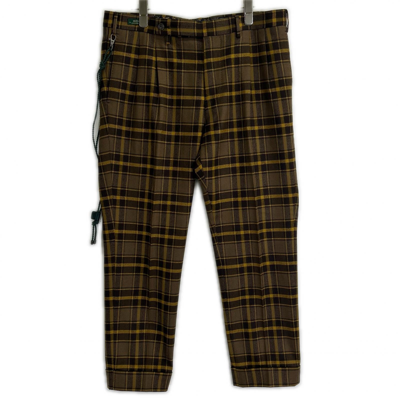BERWICH Berwich sb1847x brown and yellow wool-cotton checked slacks trousers bottoms