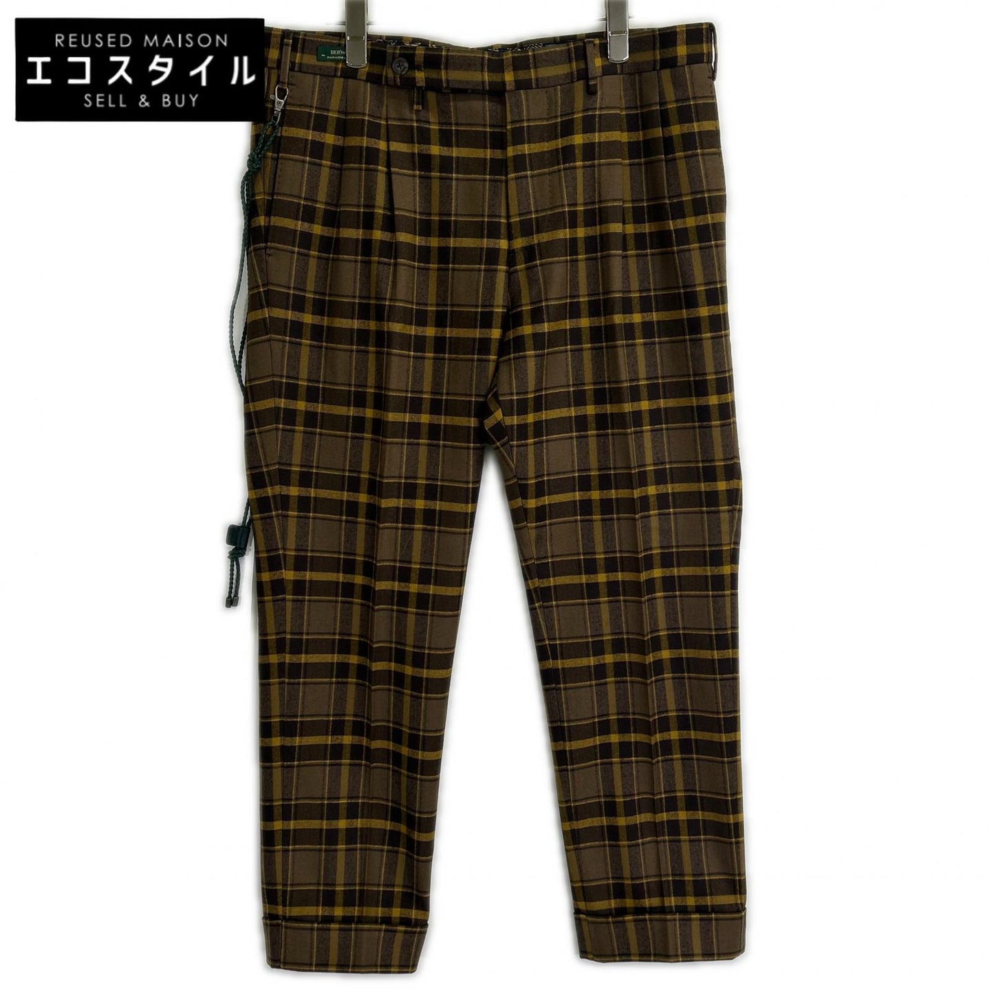 BERWICH Berwich sb1847x brown and yellow wool-cotton checked slacks trousers bottoms