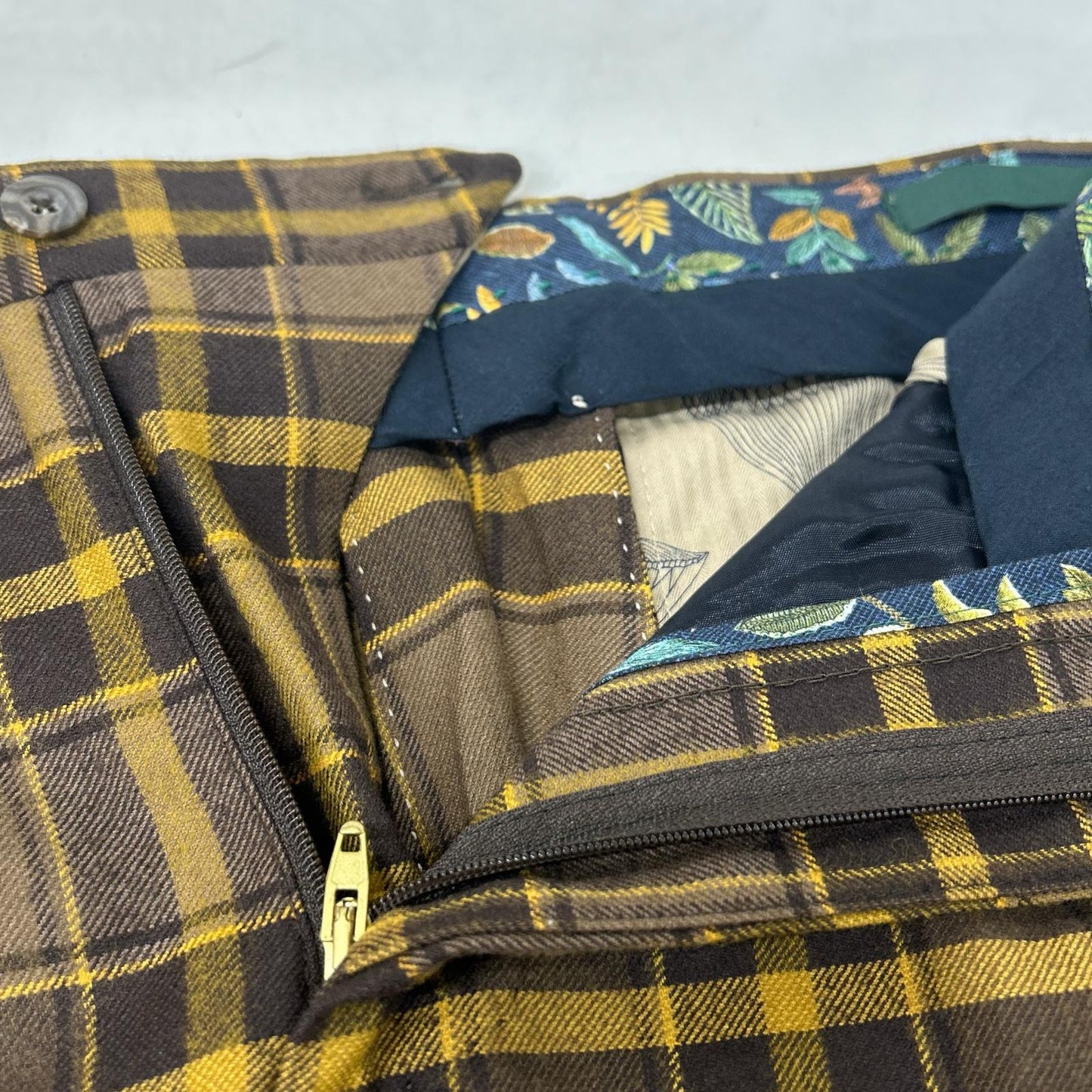 BERWICH Berwich sb1847x brown and yellow wool-cotton checked slacks trousers bottoms