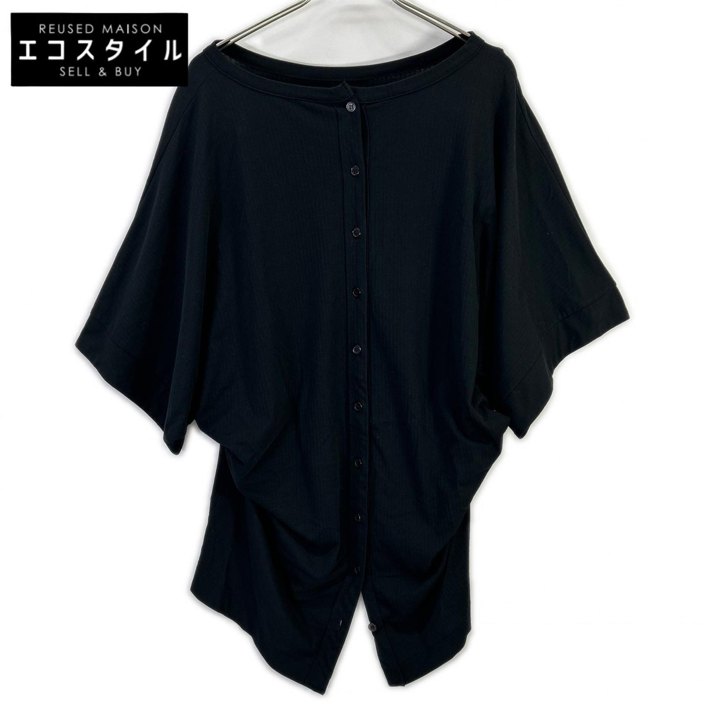 YOHJI YAMAMOTO +NOIR ヨウジヤマモトプリュスノアール 11SS NO-T11-071 ブラック コットン バックボタン ドルマンスリーブブラウス トップス