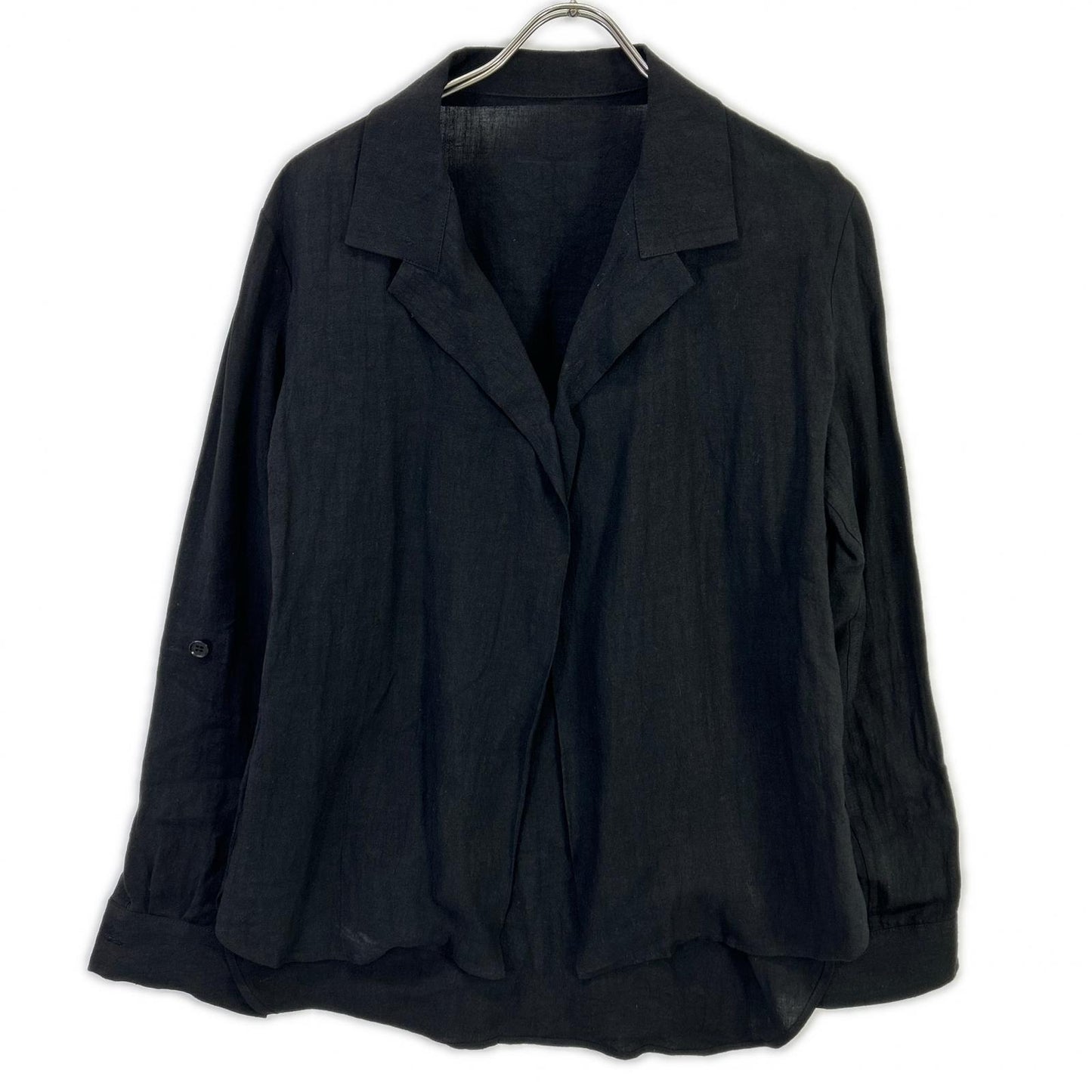 YOHJI YAMAMOTO +NOIR Yohji Yamamoto Pour Noir 12SS NB-B14-300 Black Linen One-Button Open-Collar Shirt