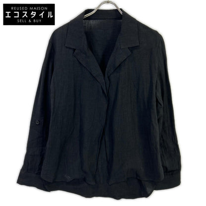 YOHJI YAMAMOTO +NOIR Yohji Yamamoto Pour Noir 12SS NB-B14-300 Black Linen One-Button Open-Collar Shirt