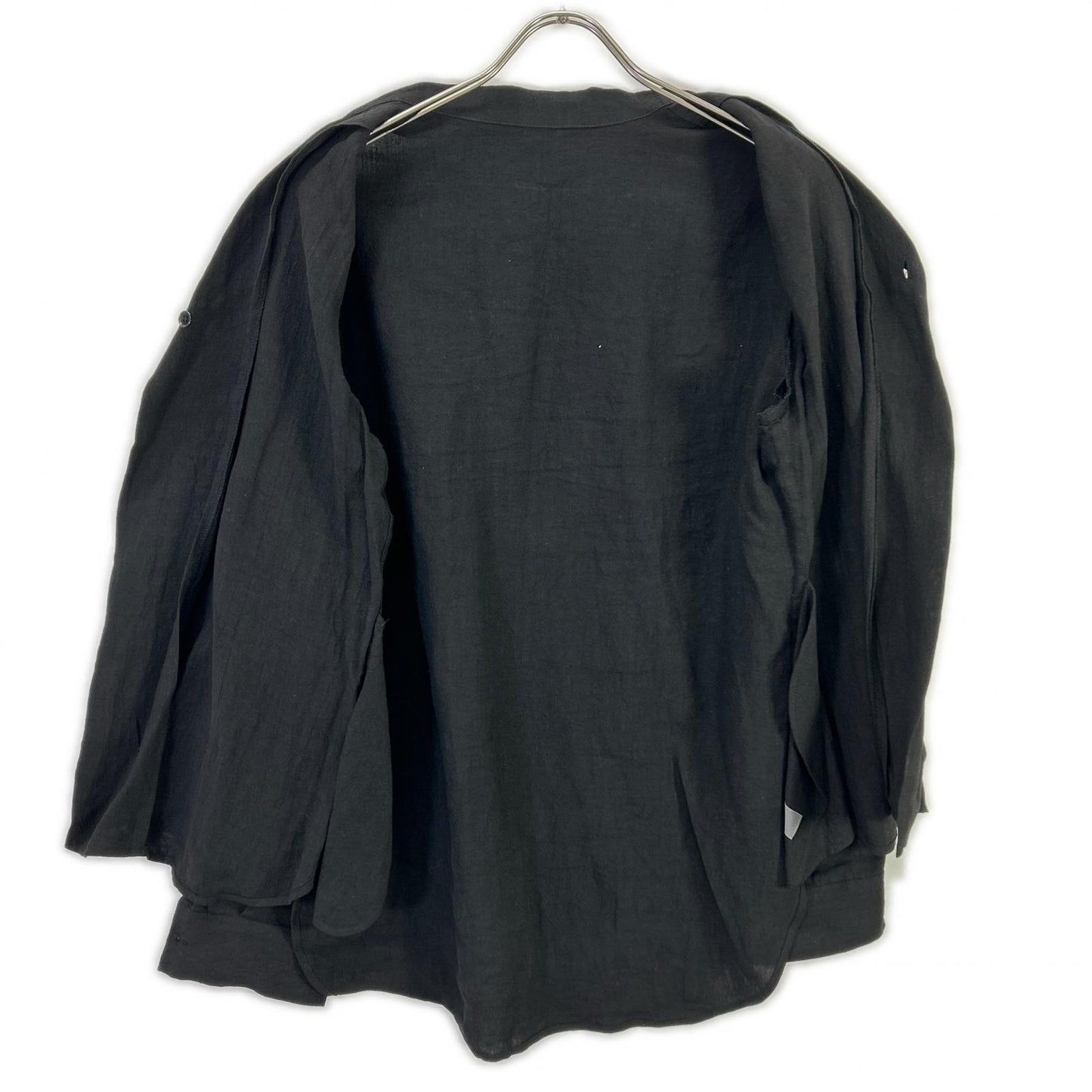 YOHJI YAMAMOTO +NOIR Yohji Yamamoto Pour Noir 12SS NB-B14-300 Black Linen One-Button Open-Collar Shirt