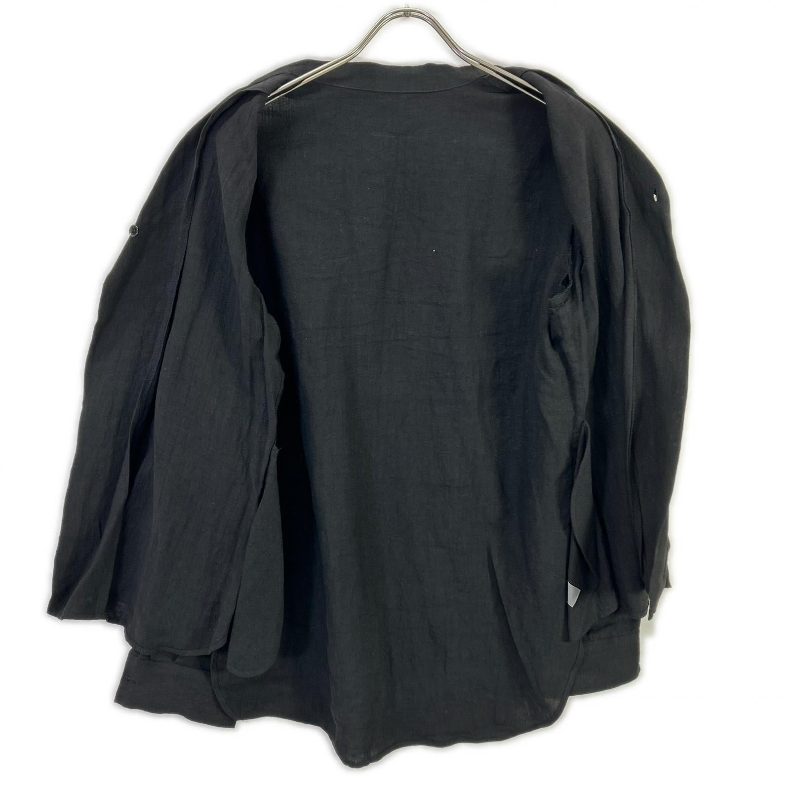 YOHJI YAMAMOTO +NOIR Yohji Yamamoto Pour Noir 12SS NB-B14-300 Black Linen One-Button Open-Collar Shirt