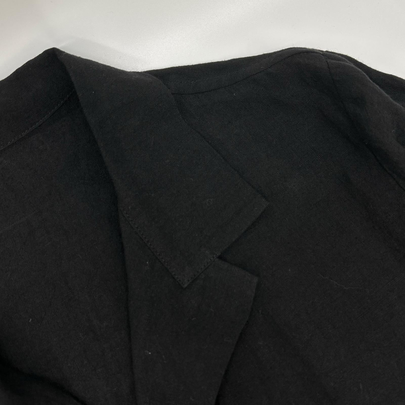 YOHJI YAMAMOTO +NOIR Yohji Yamamoto Pour Noir 12SS NB-B14-300 Black Linen One-Button Open-Collar Shirt