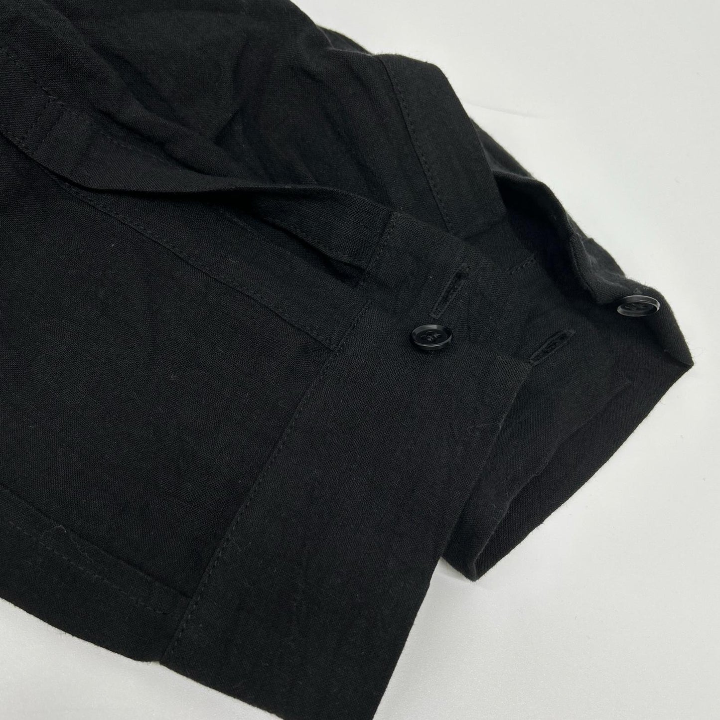 YOHJI YAMAMOTO +NOIR Yohji Yamamoto Pour Noir 12SS NB-B14-300 Black Linen One-Button Open-Collar Shirt