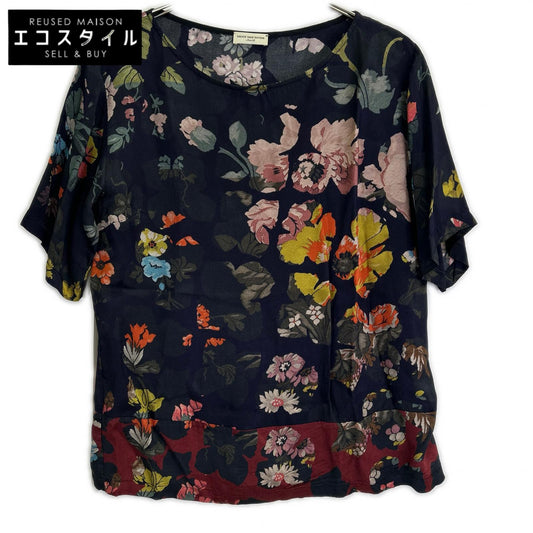 DRIES VAN NOTEN ドリスヴァンノッテン ネイビー フローラルプリント ビスコース ショートスリーブトップス トップス