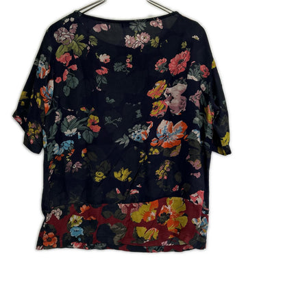 DRIES VAN NOTEN ドリスヴァンノッテン ネイビー フローラルプリント ビスコース ショートスリーブトップス トップス