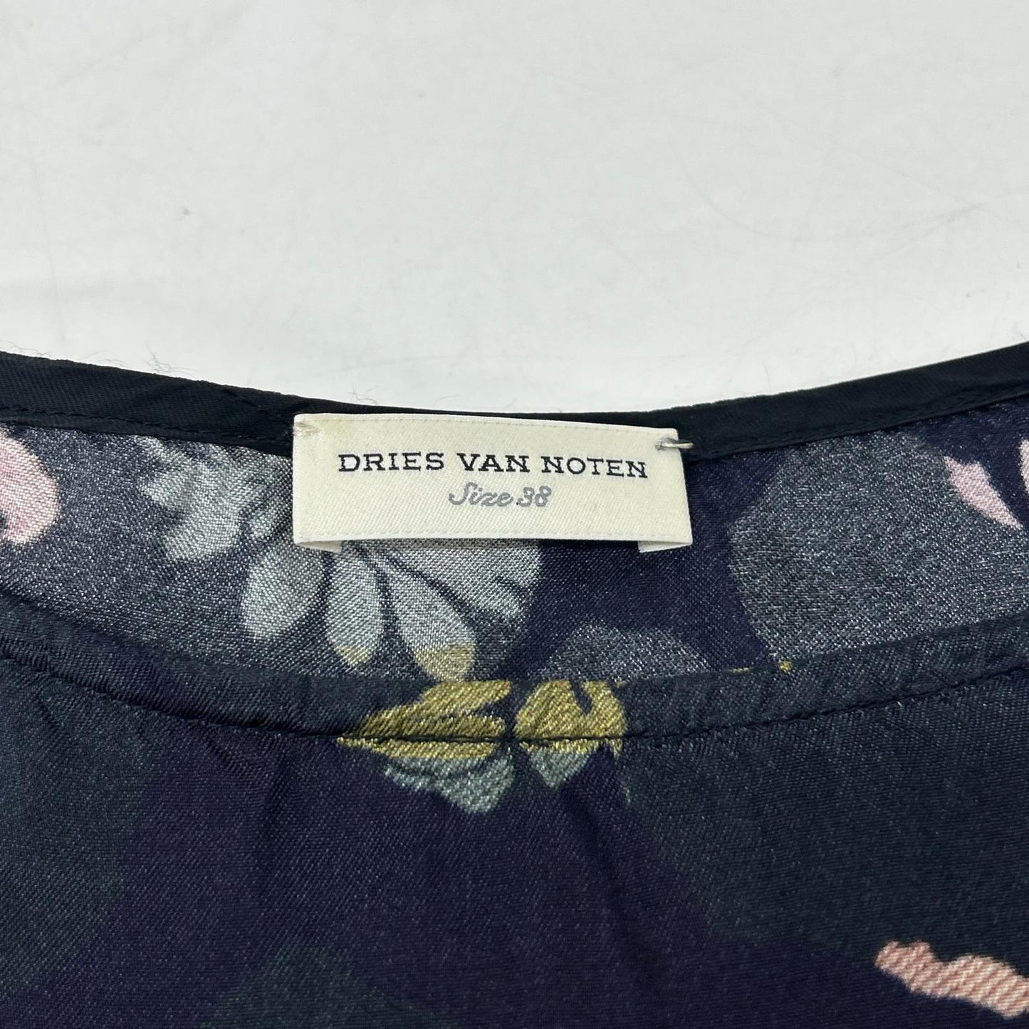 DRIES VAN NOTEN ドリスヴァンノッテン ネイビー フローラルプリント ビスコース ショートスリーブトップス トップス