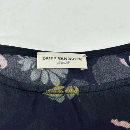 DRIES VAN NOTEN ドリスヴァンノッテン ネイビー フローラルプリント ビスコース ショートスリーブトップス トップス