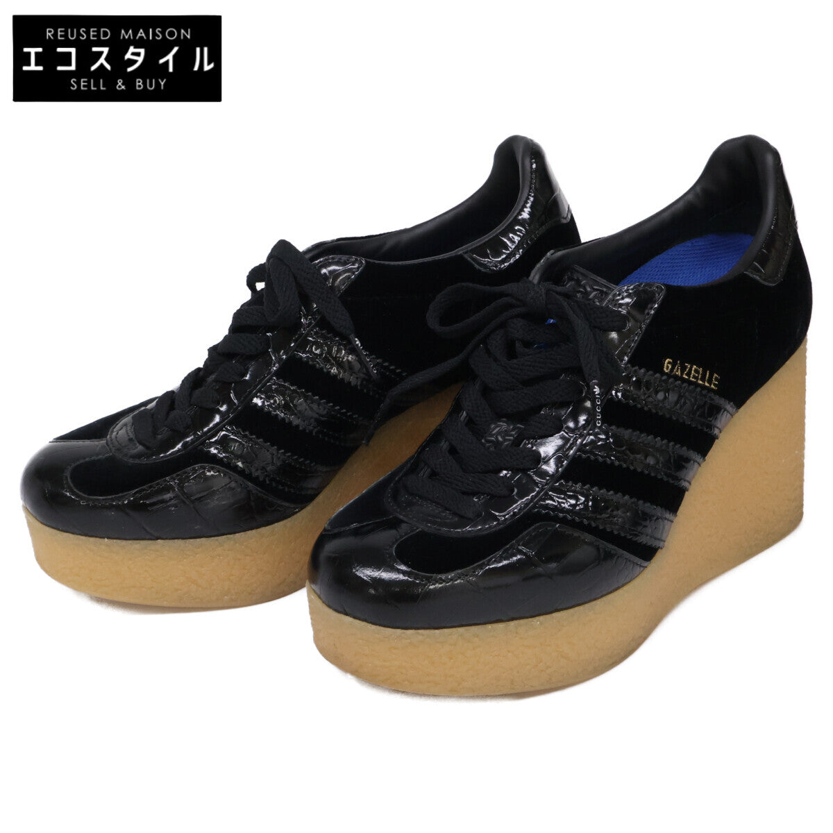 GUCCI グッチ ｘadidas アディダス【美品】725627 GAZELLE ガゼル レザーｘスエード 厚底スニーカー シューズ