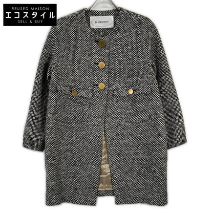 J&MDavidson ジェイアンドエムデヴィッドソン ブラック×ホワイト Gボタン ノーカラーツイードコート コート