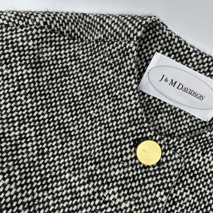 J&MDavidson ジェイアンドエムデヴィッドソン ブラック×ホワイト Gボタン ノーカラーツイードコート コート