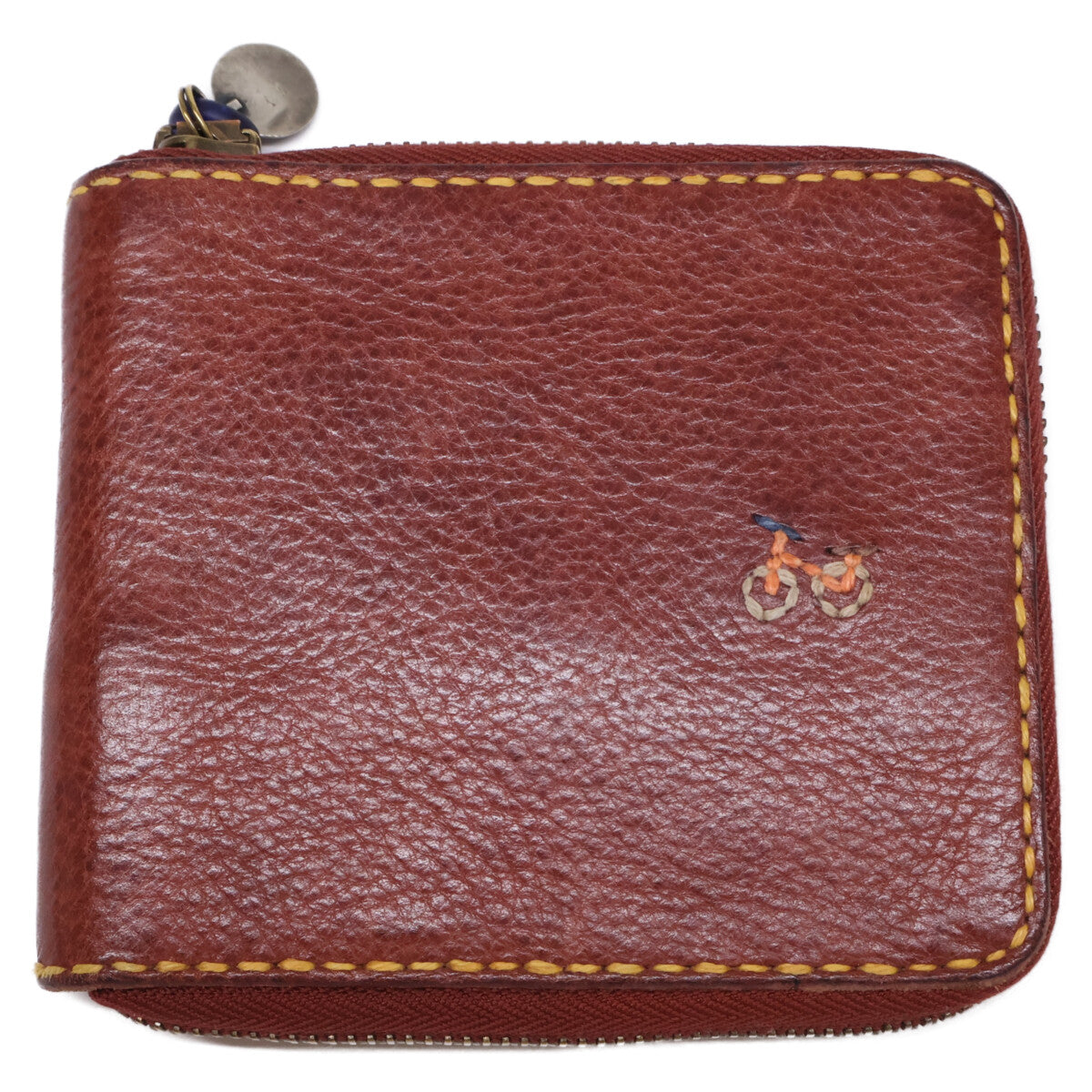 HENRY CUIR アンリークイール DOREMI CROSS 自転車刺繍 ラウンドジップ レザー 二つ折り財布 二つ折り財布（小銭入れあり）