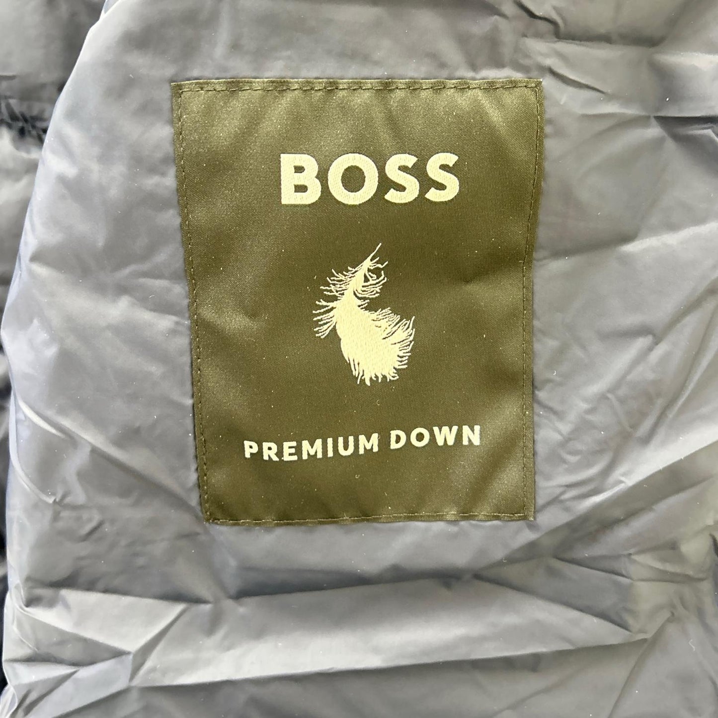 BOSS ボス ネイビー ボックスロゴパッチ スタンドカラーダウンジャケット ジャケット