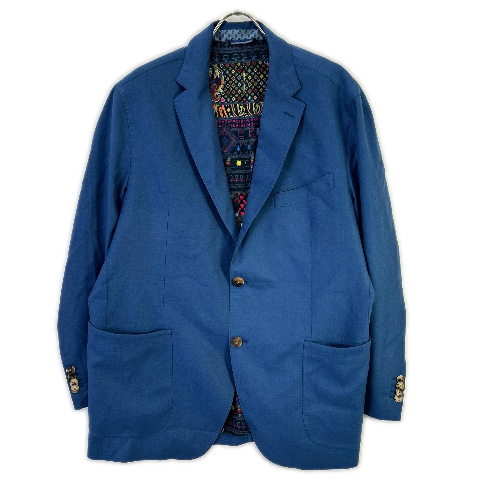 L*N様 美品■ETRO テーラードジャケット　ネイビー　花柄　54 ETRO エトロ 181-1G108-1190 ブルー カシミヤ100 裏地総柄(シルク