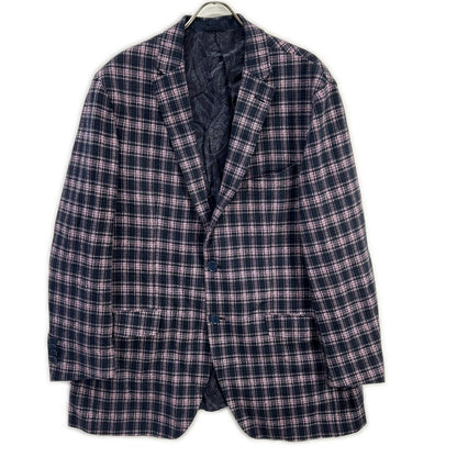 ETRO エトロ 241-MRCB0001-99TQE32 ピンク×ネイビー コットン混 裏地ペイズリー センターベント チェック柄 2Bブレザージャケット ジャケット
