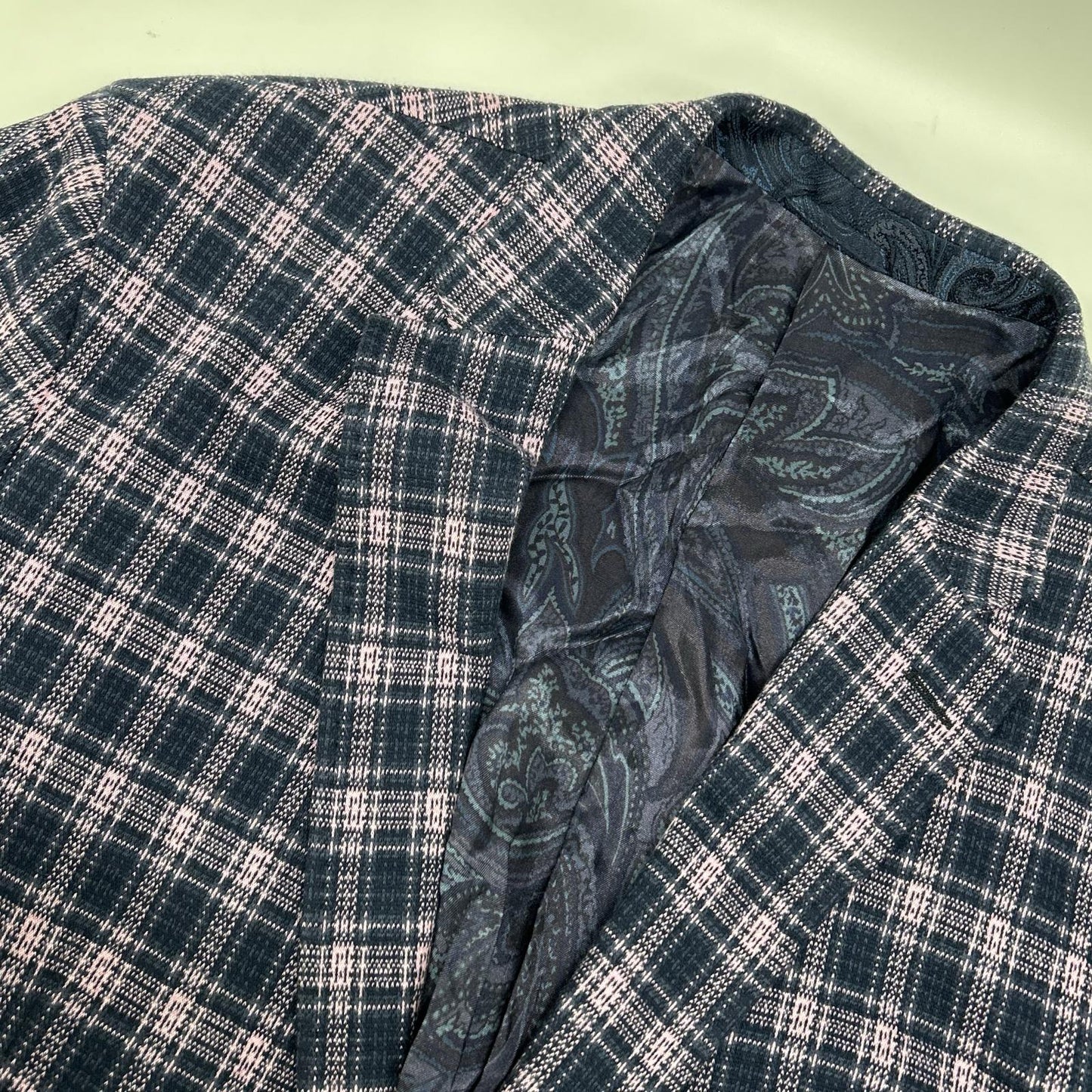 ETRO エトロ 241-MRCB0001-99TQE32 ピンク×ネイビー コットン混 裏地ペイズリー センターベント チェック柄 2Bブレザージャケット ジャケット