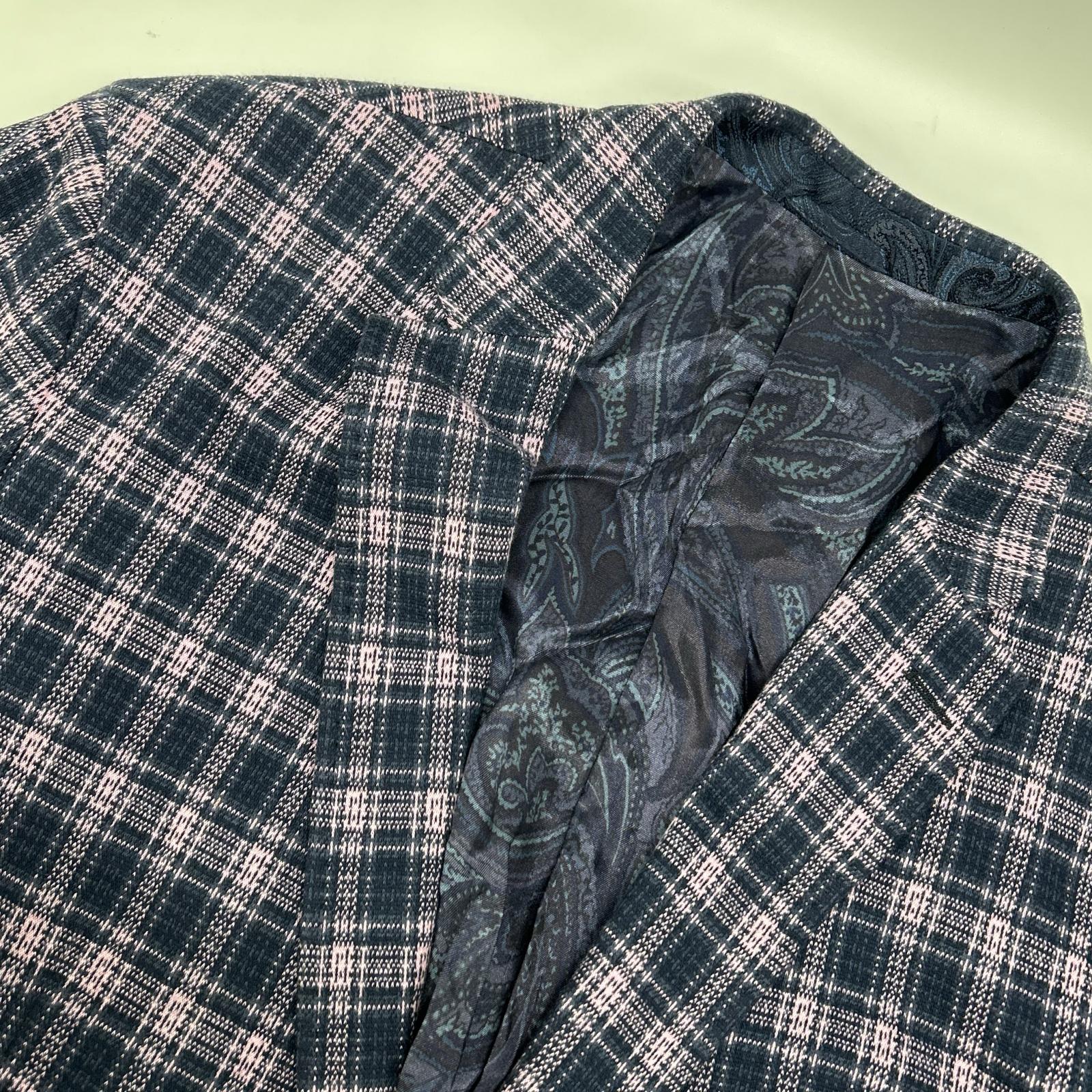ETRO エトロ 241-MRCB0001-99TQE32 ピンク×ネイビー コットン混 裏地ペイズリー センターベント チェック柄 2Bブレザージャケット ジャケット