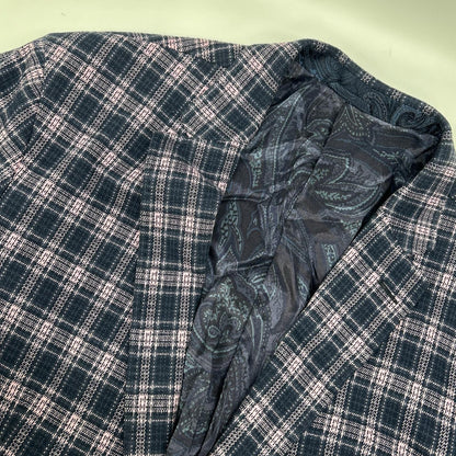 ETRO エトロ 241-MRCB0001-99TQE32 ピンク×ネイビー コットン混 裏地ペイズリー センターベント チェック柄 2Bブレザージャケット ジャケット