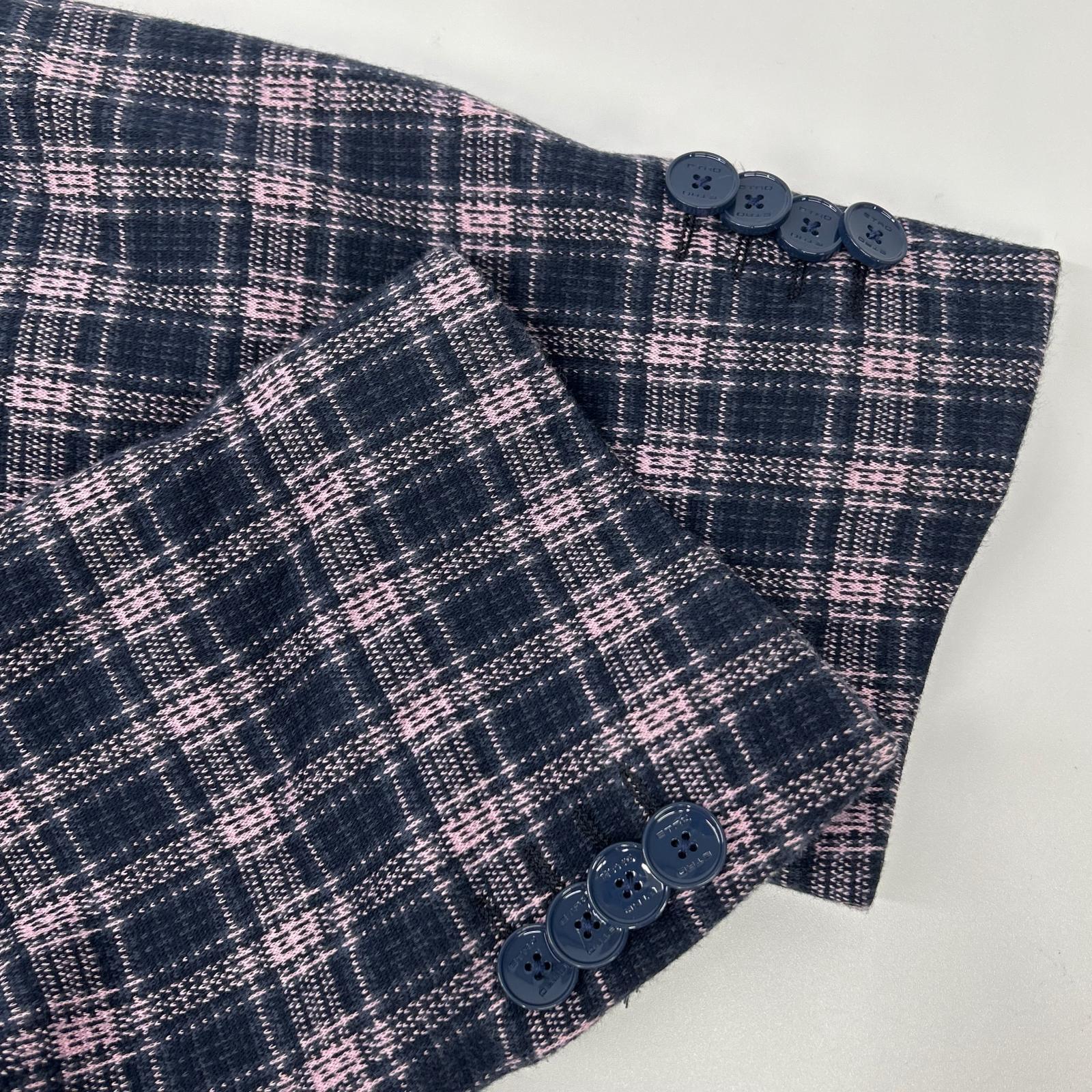 ETRO エトロ 241-MRCB0001-99TQE32 ピンク×ネイビー コットン混 裏地ペイズリー センターベント チェック柄 2Bブレザージャケット ジャケット