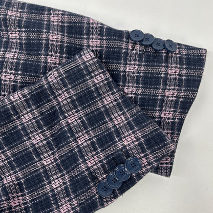 ETRO エトロ 241-MRCB0001-99TQE32 ピンク×ネイビー コットン混 裏地ペイズリー センターベント チェック柄 2Bブレザージャケット ジャケット