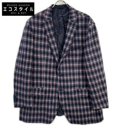 ETRO エトロ 241-MRCB0001-99TQE32 ピンク×ネイビー コットン混 裏地ペイズリー センターベント チェック柄 2Bブレザージャケット ジャケット