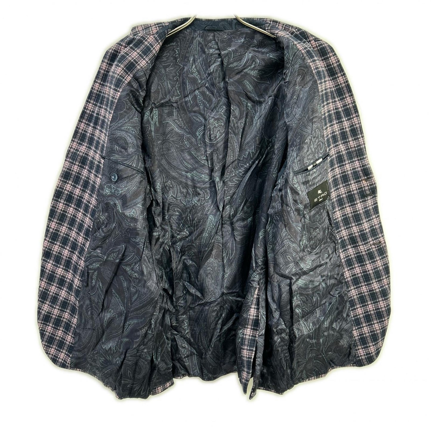 ETRO エトロ 241-MRCB0001-99TQE32 ピンク×ネイビー コットン混 裏地ペイズリー センターベント チェック柄 2Bブレザージャケット ジャケット
