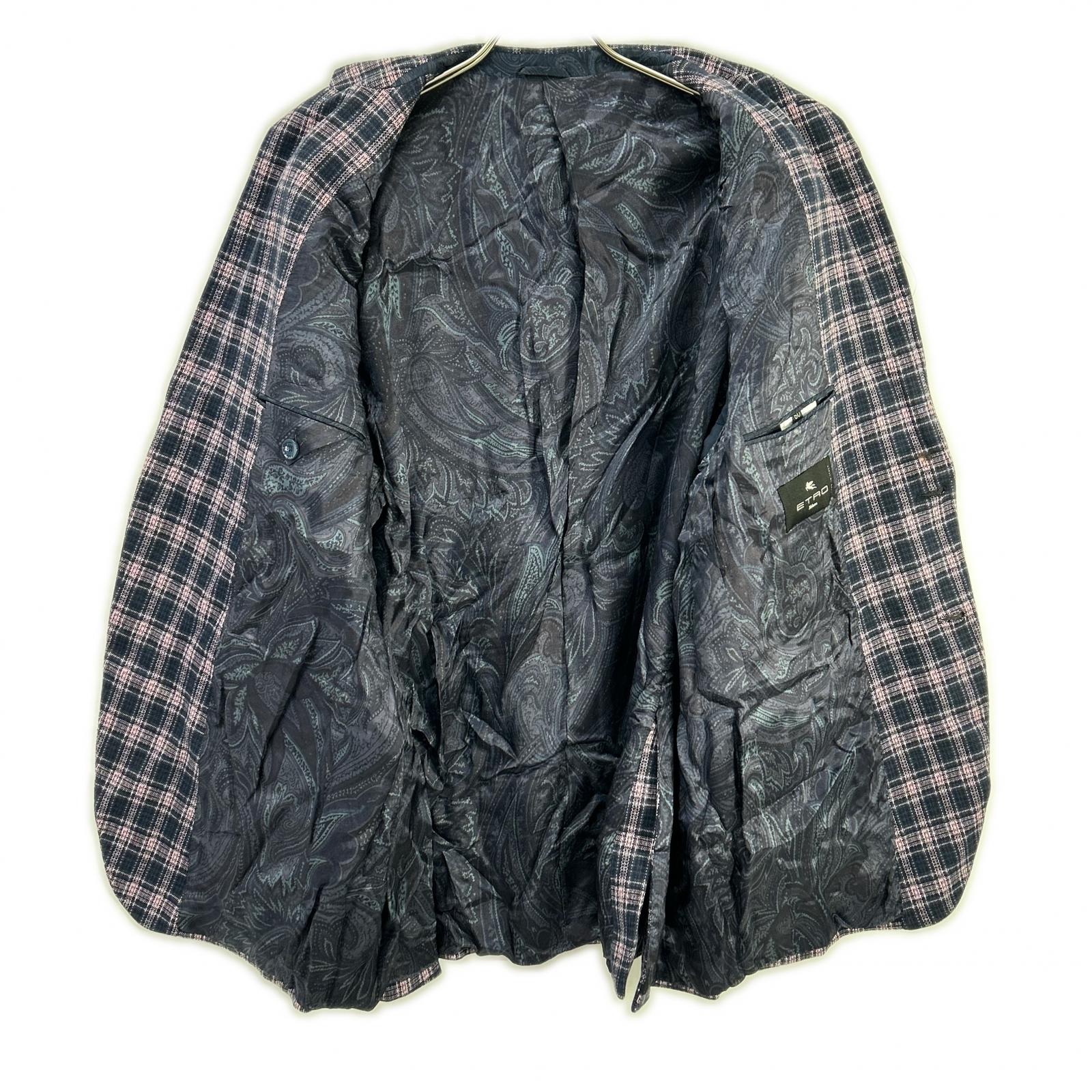 ETRO エトロ 241-MRCB0001-99TQE32 ピンク×ネイビー コットン混 裏地ペイズリー センターベント チェック柄 2Bブレザージャケット ジャケット
