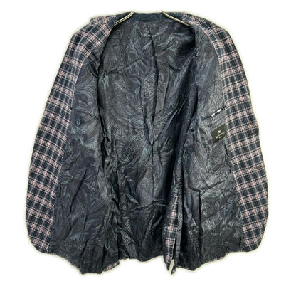 ETRO エトロ 241-MRCB0001-99TQE32 ピンク×ネイビー コットン混 裏地ペイズリー センターベント チェック柄 2Bブレザージャケット ジャケット