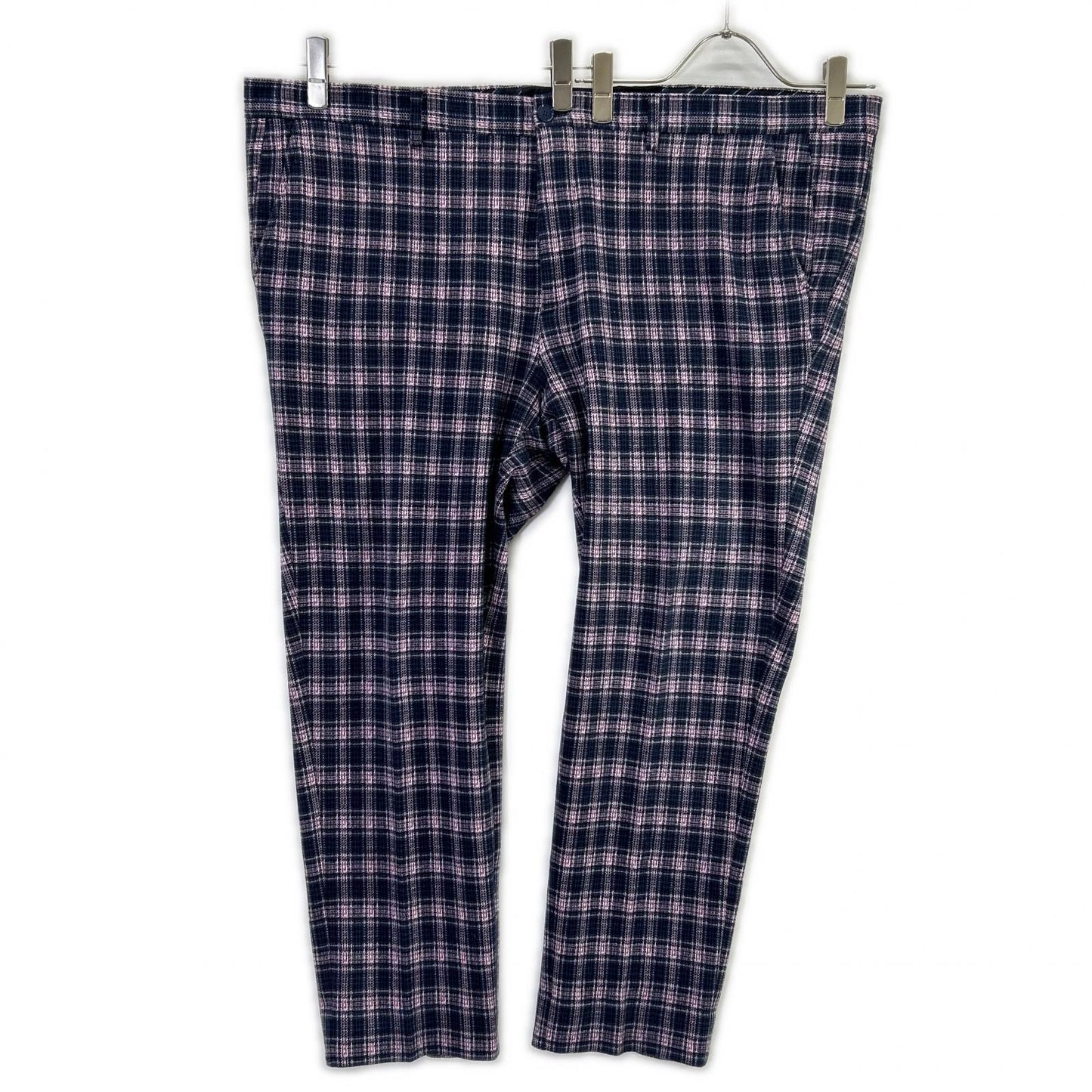 ETRO エトロ 241-MRCB0005-99TQE32 ピンク×ネイビー コットン混 センタープレス チェックテーパードスラックス ボトムス