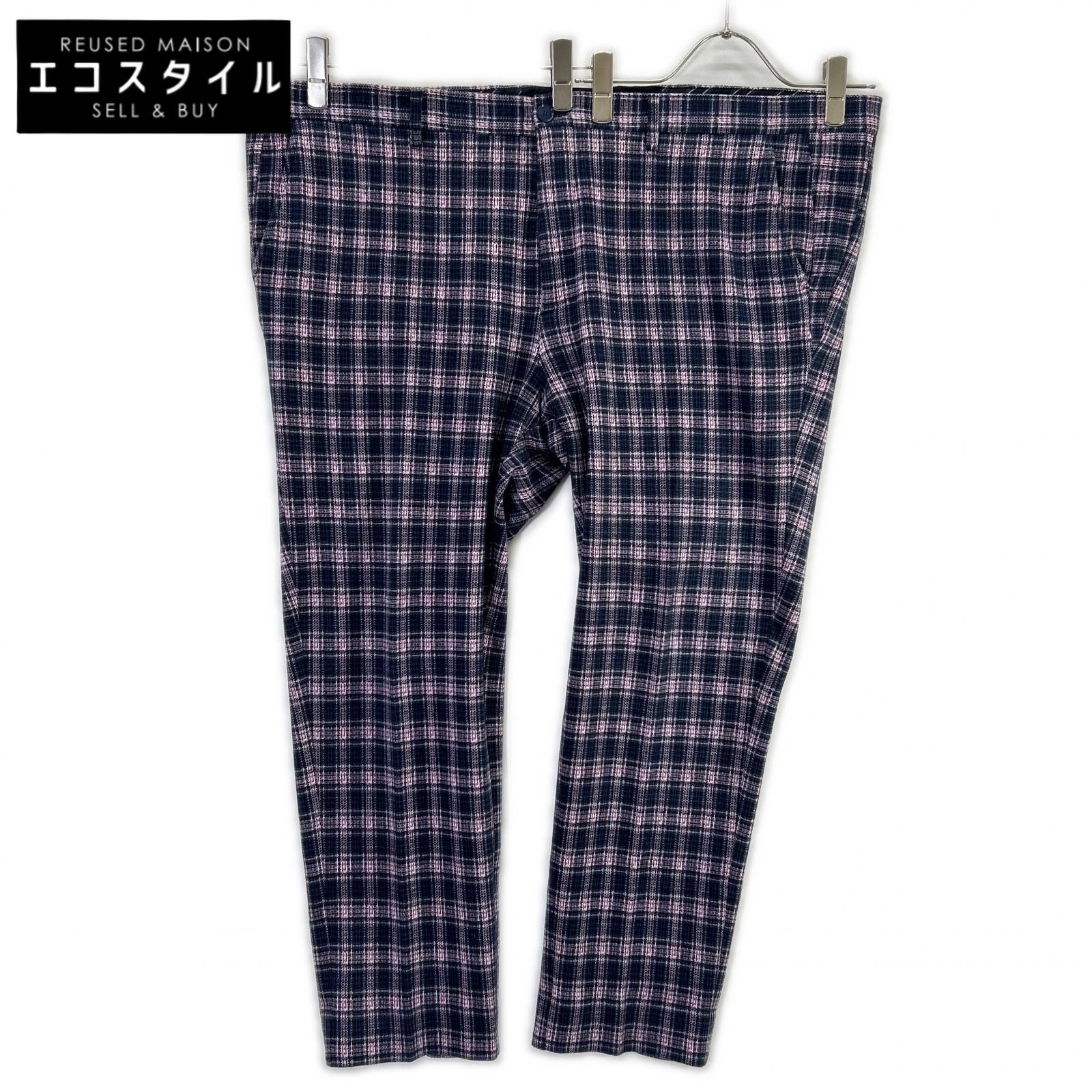 ETRO エトロ 241-MRCB0005-99TQE32 ピンク×ネイビー コットン混 センタープレス チェックテーパードスラックス ボトムス