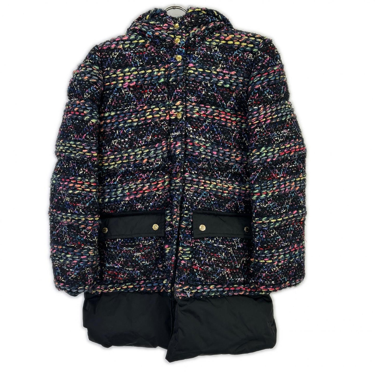 Coohem Coohem [Yonetomi Textile] 145938 black and multicolor mohair-nylon knit tweed hooded down jacket