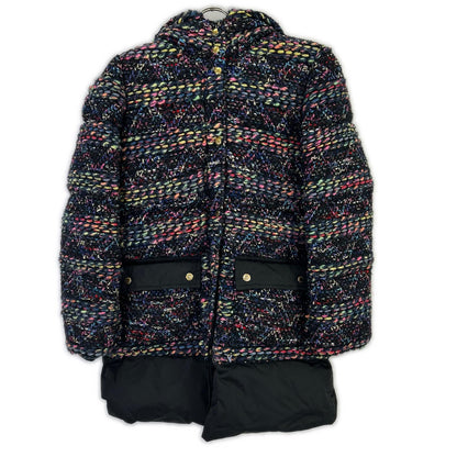 Coohem Coohem [Yonetomi Textile] 145938 black and multicolor mohair-nylon knit tweed hooded down jacket