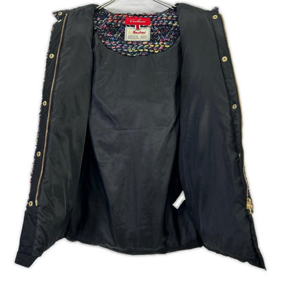 Coohem Coohem [Yonetomi Textile] 145938 black and multicolor mohair-nylon knit tweed hooded down jacket